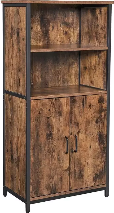 C90 Boekenkast Kantoorplank Keukenkast met 2 open vakken Plankniveau verstelbaar in kast multifunctioneel Industrieel design vintage bruin-zwart LSC66BX