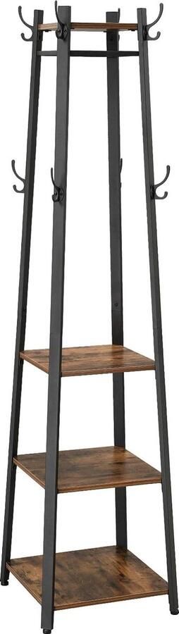 C90 kapstok in industrieel design kapstok met 3 planken haken kledingroede stal met metalen frame houtlook vintage LCR80X