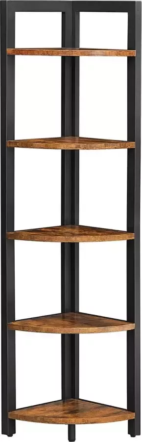 C90 Hoekplank met 5 planken boekenkast opbergplank multifunctioneel voor woonkamer slaapkamer kantoor 30 x 30 x 150 cm industrieel ontwerp vintage bruin-zwart
