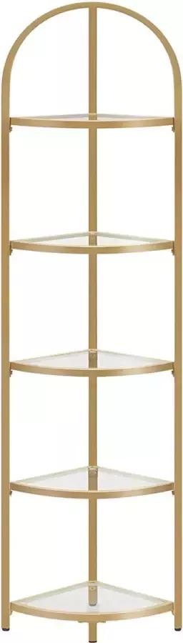 C90 Hoekrek met 5 etages boekenkast staand rek metalen frame planken van gehard glas roestvrij woonkamer slaapkamer keuken badkamer modern goudkleurig LGT810A01