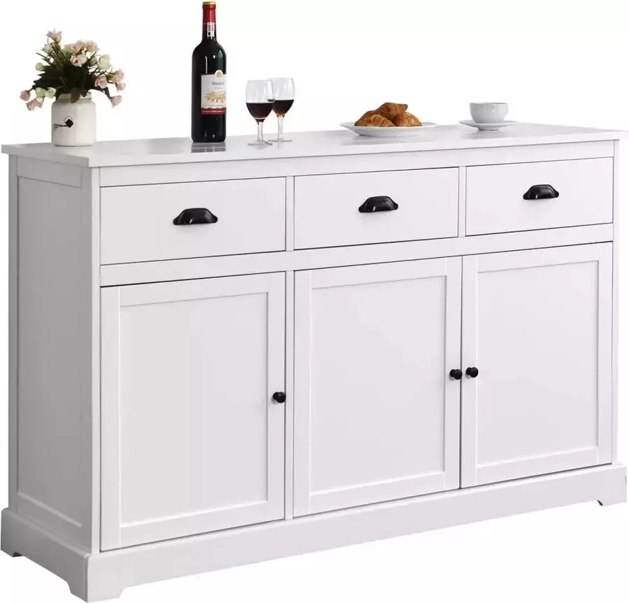 C90 LUXGOODS Buffetkast keukenkast dressoir met 3 lades en 3 deuren verstelbare plank eetkamer server schoenkast consoletafel kast (Wit)