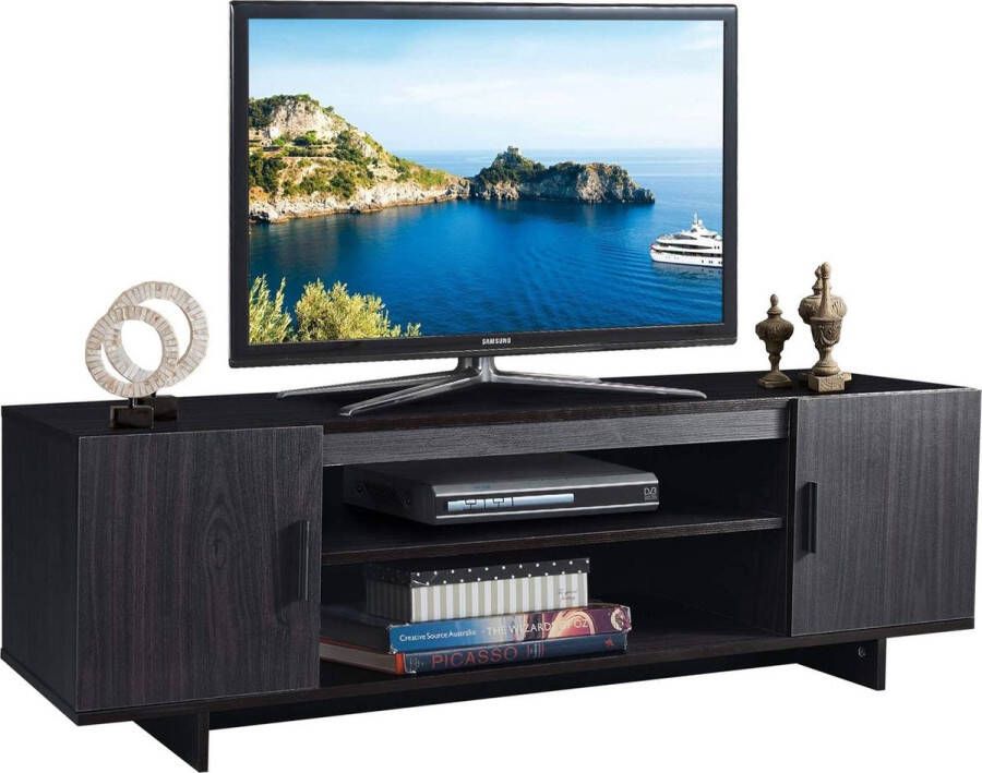 c90 modern TV meubel voor TV tot 65 inch TV Kast 152 x 40 x 45 cm TV plank met 2 opbergkasten & open planken huiskamer meubilair TV lowboard