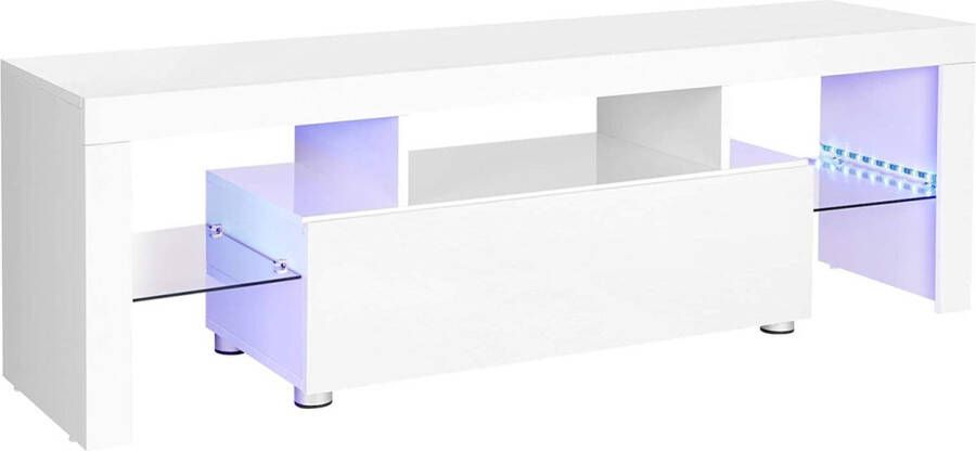 c90 tv-kast voor tv's tot 60 inch grote tv-tafel tv-kast tv-plank met led-verlichting lowboard woonkamer 140 x 35 x 45 cm modern glanzend wit LTV14WT