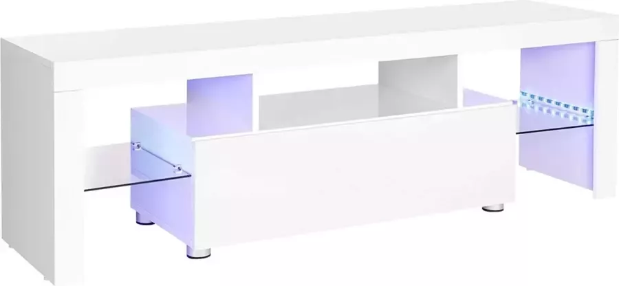 C90 tv-kast voor tv's tot 60 inch grote tv-tafel tv-kast tv-plank met led-verlichting lowboard woonkamer 140 x 35 x 45 cm modern glanzend wit LTV14WT