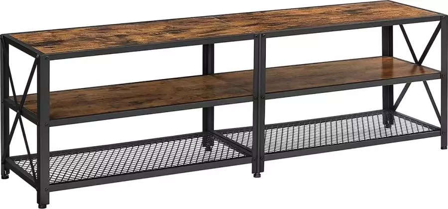 C90 TV-meubel TV-tafel lowboard voor TV's tot 70 inch TV-meubel met planken stalen frame TV-plank voor woonkamer slaapkamer vintage bruin-zwart