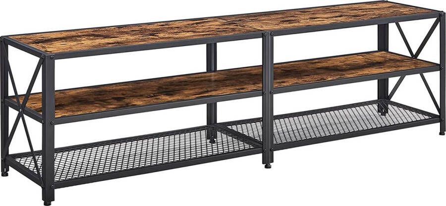 c90 TV-meubel TV-tafel lowboard voor TV's tot 75 inch TV-meubel met planken stalen frame TV-plank voor woonkamer slaapkamer vintage bruin-zwart LTV096B01