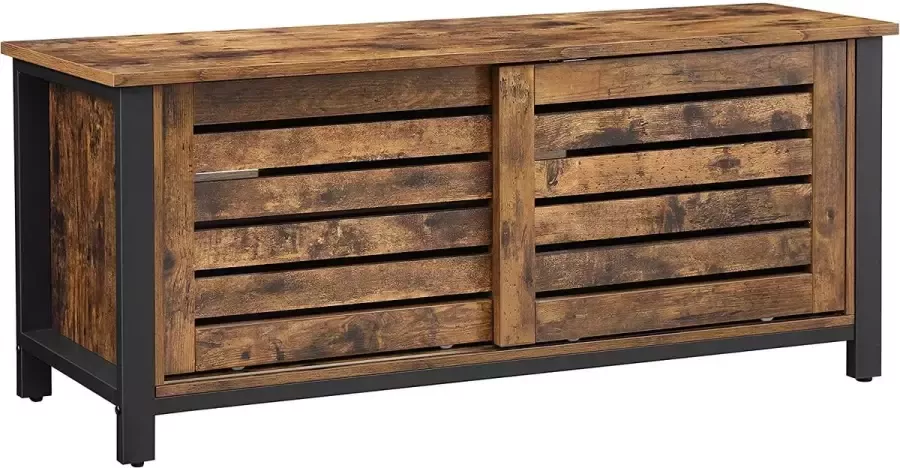 C90 TV-tafel voor TV's tot 48 inch TV-meubel in industriële uitvoering lowboard met schuifdeuren en 2 legplanken woonkamer gang 110 x 40 x 45 cm vintage donkerbruin LTV41BX