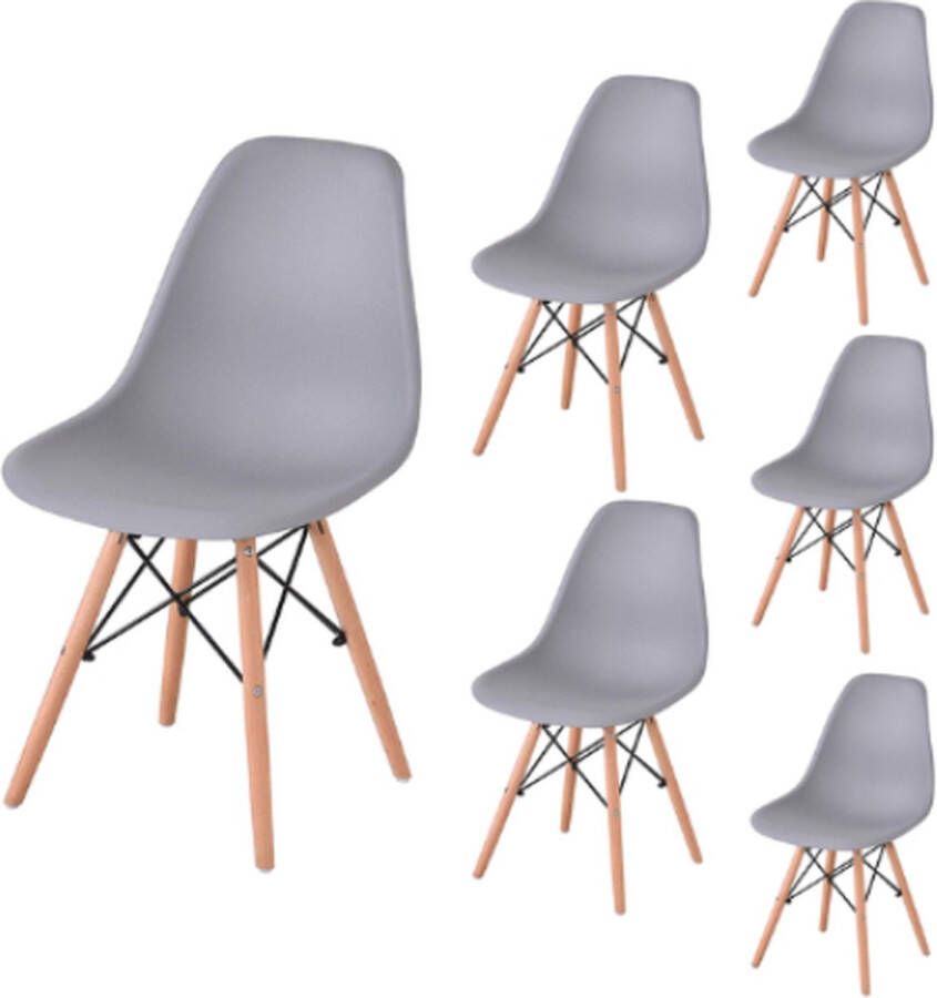 CA Eetkamerstoelen Set 6 Stuks Nordic Stijl Rugleuning Bruine poten Grijs