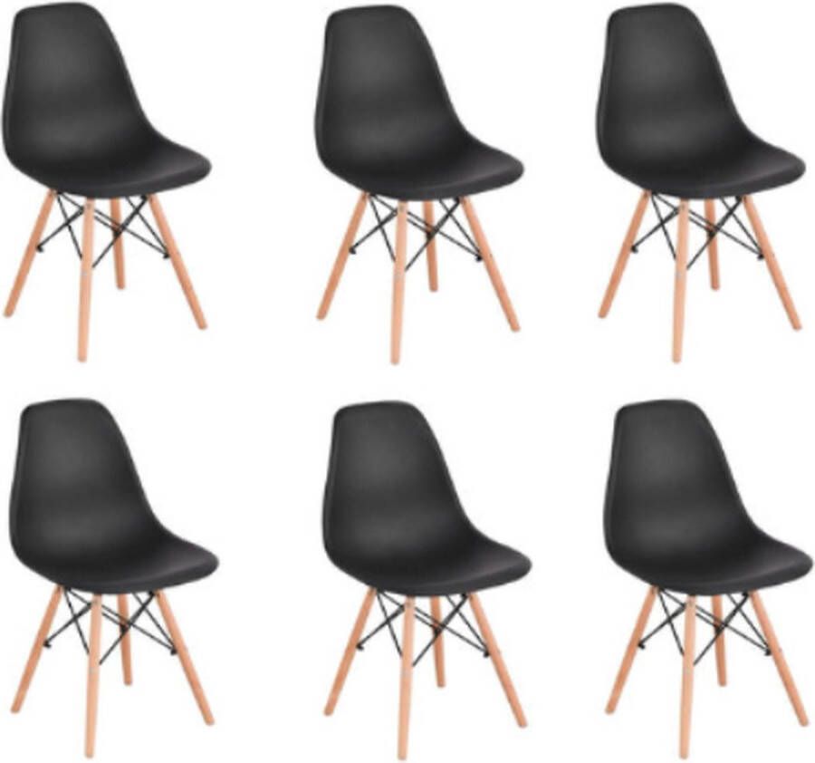 CA Eetkamerstoelen Set 6 Stuks Nordic Stijl Rugleuning Bruine poten Zwart