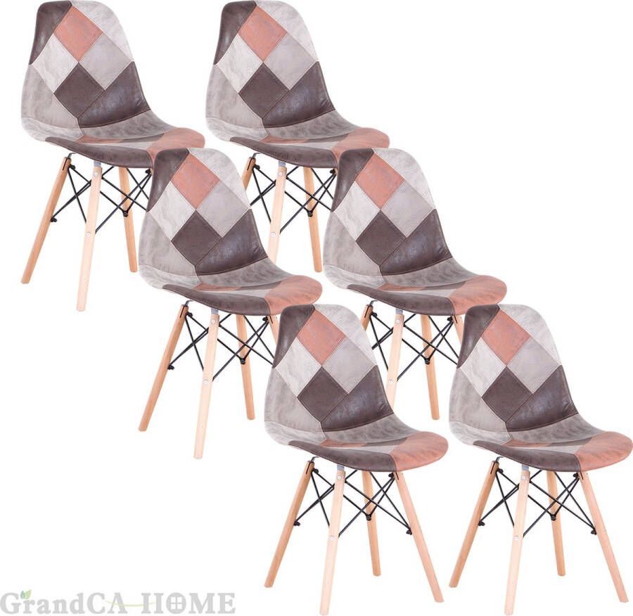 CA Eetkamerstoelen Set 6 Stuks Nordic Stijl Rugleuning Houte poten Bruin Patroon