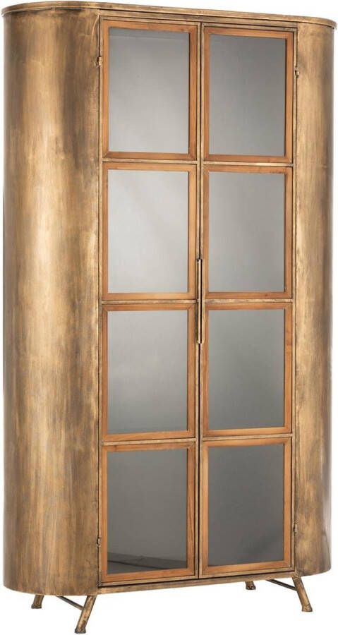 CaliCosy Armoire 2 Portes sur Pieds Metal Verre Antique Or