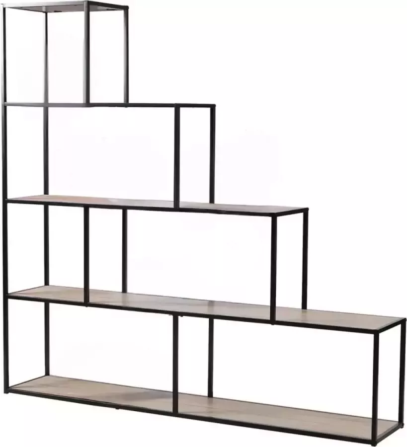 Urban Living Boekenkast met 5 niveaus en Design Trap Decoratie Hout en Zwart Metaal L160 x H157 cm Colorado - Foto 2