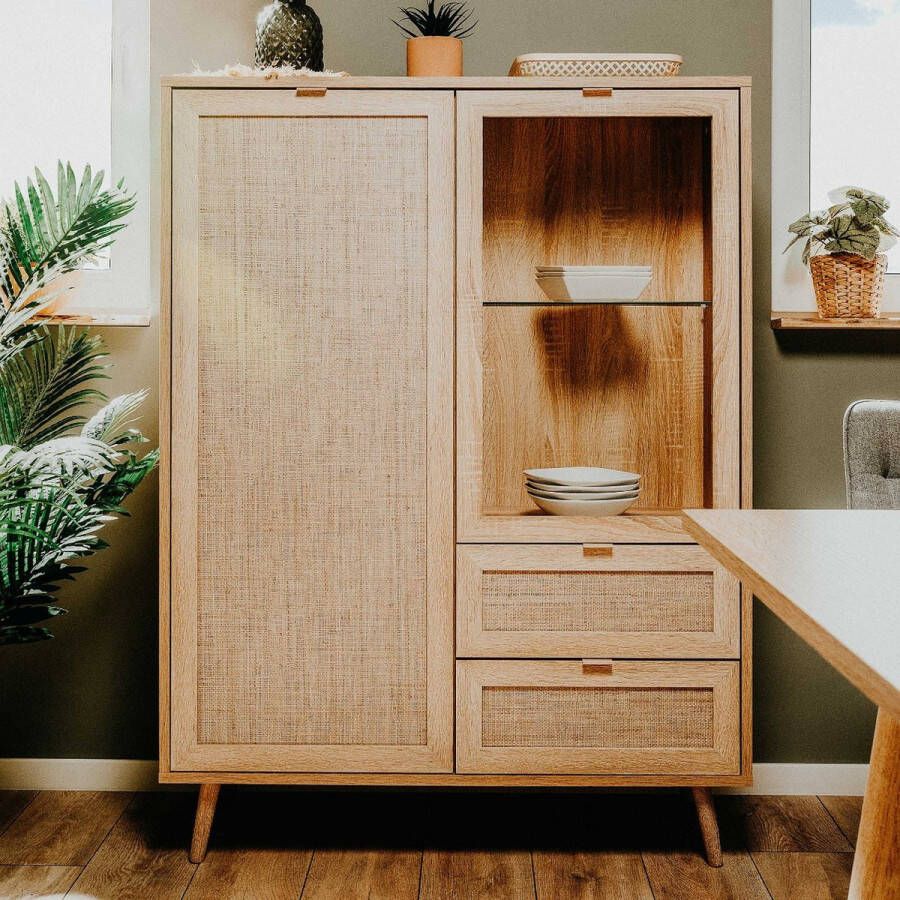 CaliCosy Buffetkast Bilal 102cm 2 deuren & 2 lades eik geprint rafia