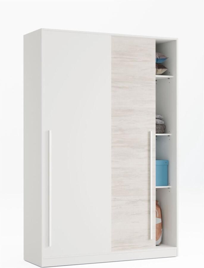 Merkloos TOP kledingkast Artik wit en nodi eiken decor 2 schuifdeuren L200 x H121 x D50 cm