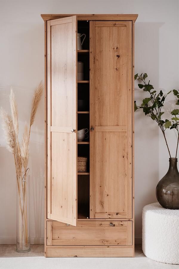 CaliCosy Armoire d'entrée 2 portes à cadre 5 étagères et 1 tiroir L80 cm TIMBER