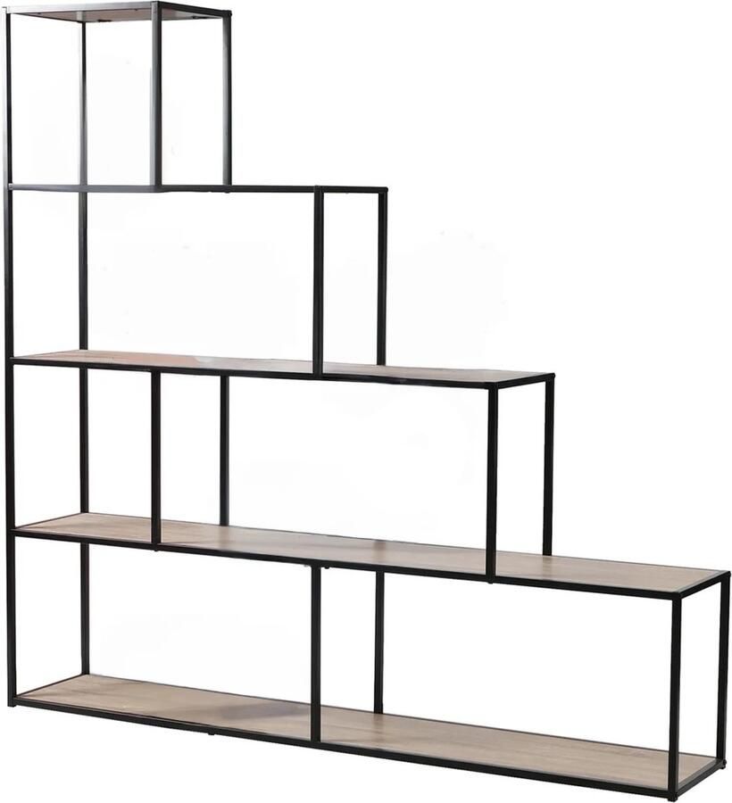 Urban Living Boekenkast met 5 niveaus en Design Trap Decoratie Hout en Zwart Metaal L160 x H157 cm Colorado