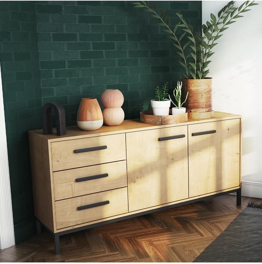 Demeyere Dressoir 2 deuren 3 laden CRAFT Hamilton eik Zwart 152 x 39 5 x 72 3 cm DEMEYRE - Foto 2