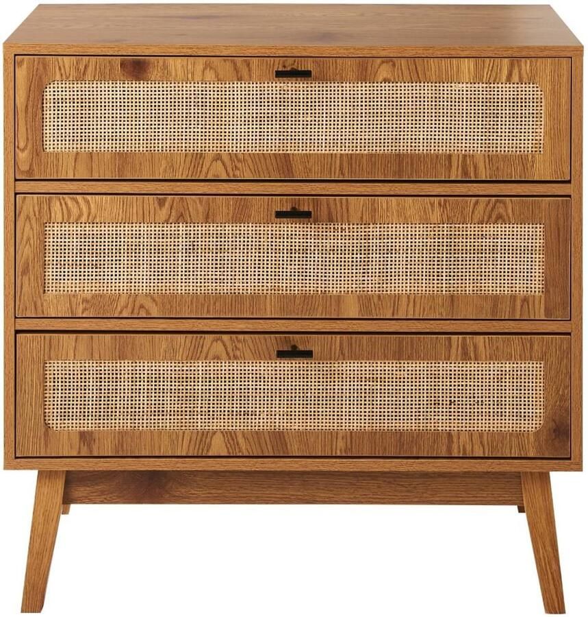 CaliCosy Commode met 3 lades rotan fronten en houten poten L80 cm ALIA