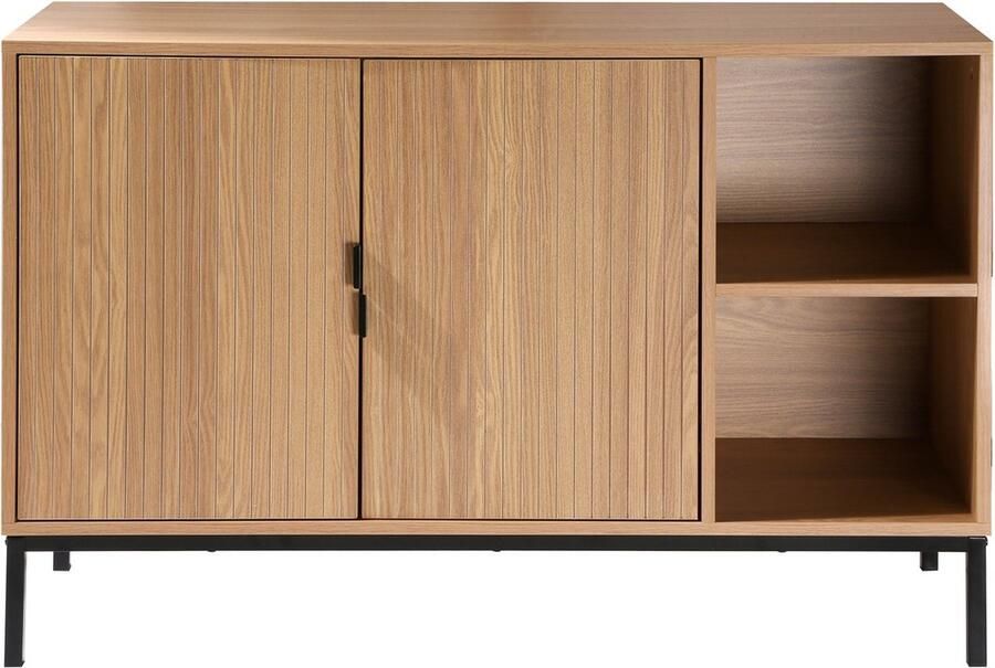 CaliCosy Dressoir met 2 deuren en 2 open vakken in groefhoutlook L110 cm TARA
