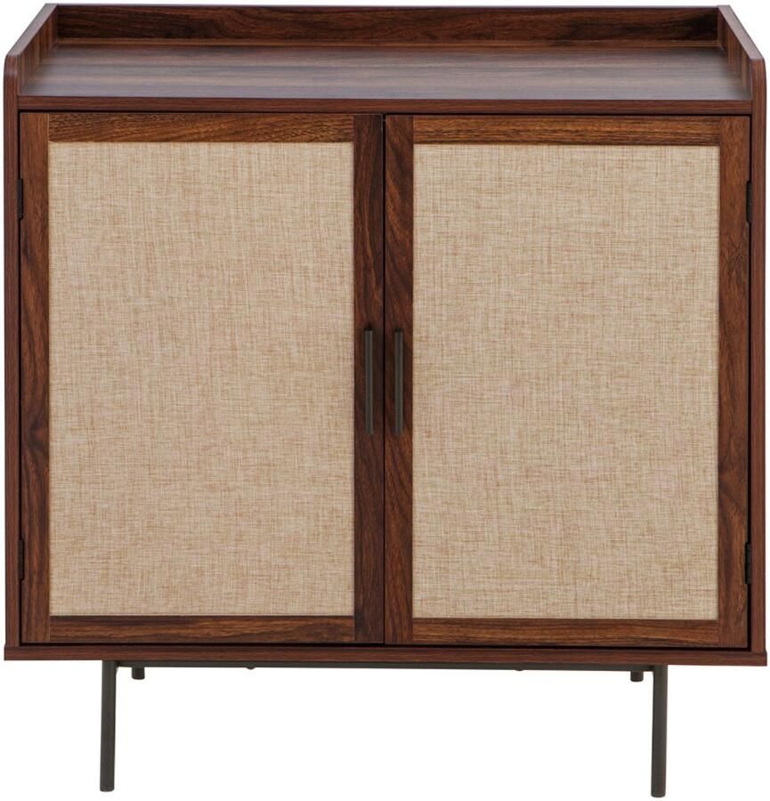 CaliCosy Dressoir met 2 deuren in notenhoutdecor met stoffen fronten L80 cm JETSON