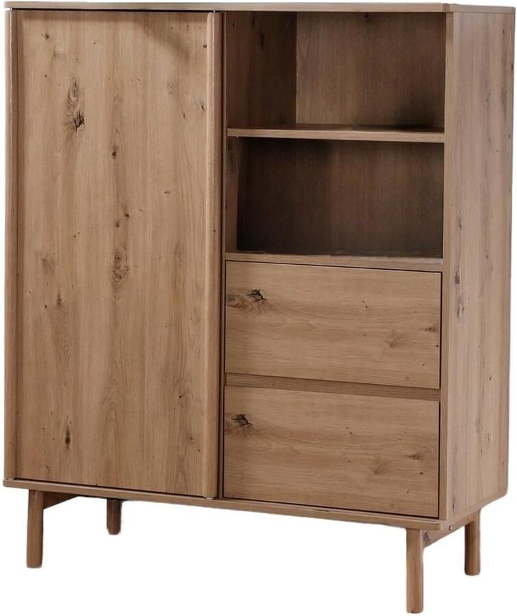 CaliCosy Hoge dressoir met 1 schuifdeur en 2 lades eiken decor 100x40x120cm