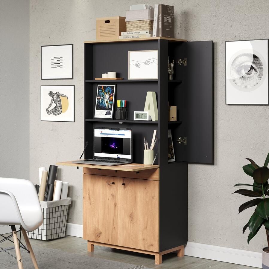 Hioshop Solution bureau met berging kantoor aan huis blauw eik decor.