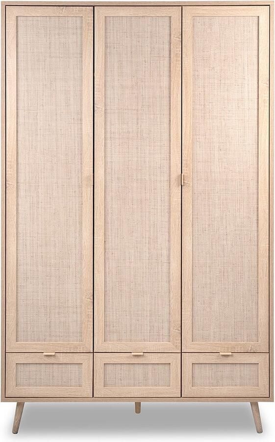 CaliCosy Kast 3 Deuren 3 Lades en 2 Kledingkasten L120 cm Rotanprint BALI