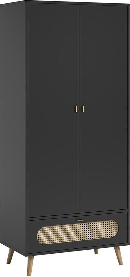 CaliCosy Kast met 2 deuren en 1 lade met rieten vlechtwerk L85 x H195 cm Riet