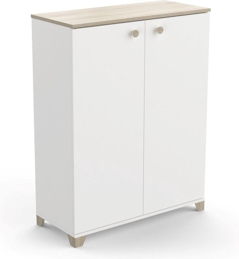 CaliCosy Kleine buffetkast met 2 openslaande deuren eiken kronberg en wit decor L79 7 cm