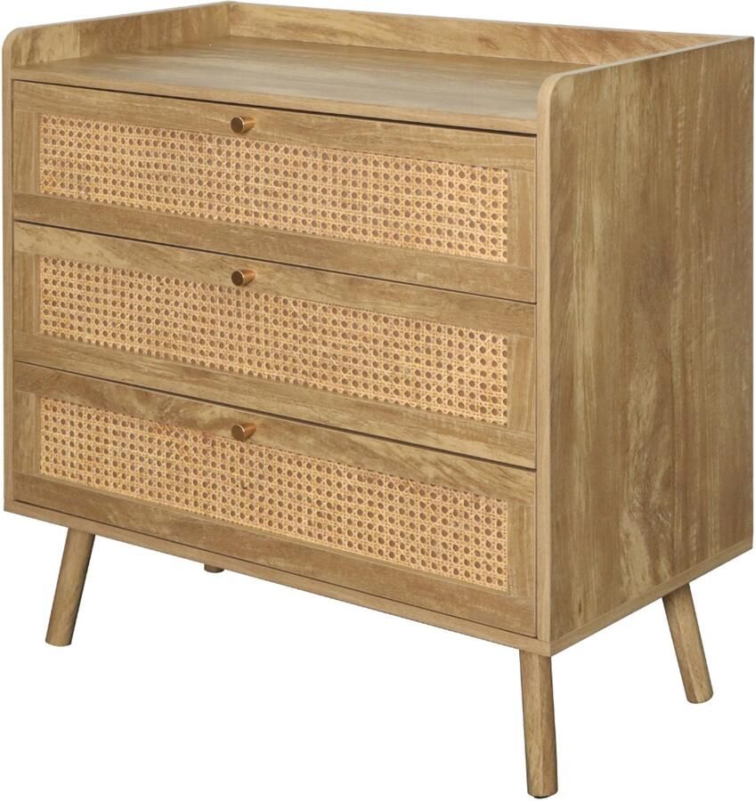 CaliCosy Ladekast met 3 lades en fronten van natuurlijk rotan L80 cm PALMO - Foto 2