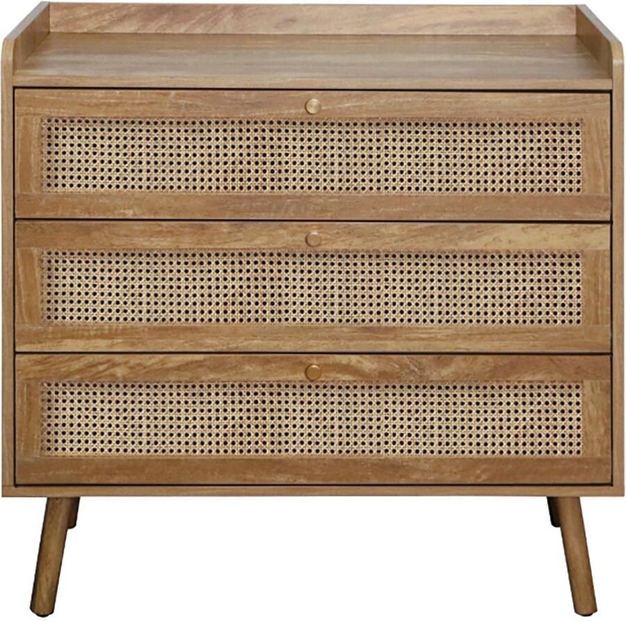 CaliCosy Ladekast met 3 lades en fronten van natuurlijk rotan L80 cm PALMO