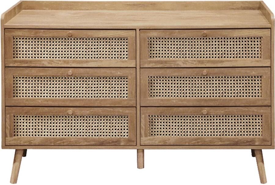 Casame Ladekast met 6 lades met fronten in natuurlijk rotan L120 cm PALMO