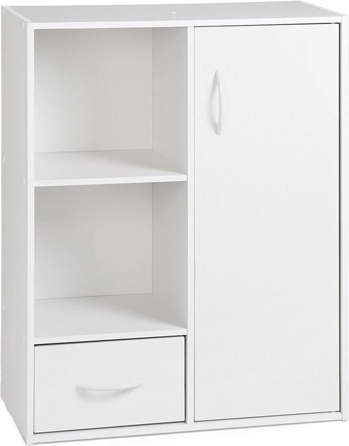 CaliCosy Etagère de rangement 2 casiers avec 1 tiroir et 1 placard L61 5 cm