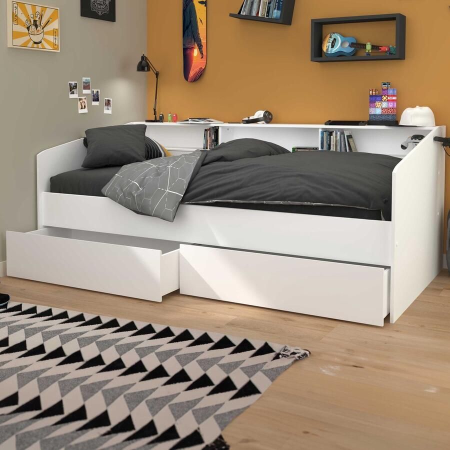 Parisot Ledikant met bergruimte Sleep daybed kinderbed achterkant van de planken draaibaar (kleurig + wit)