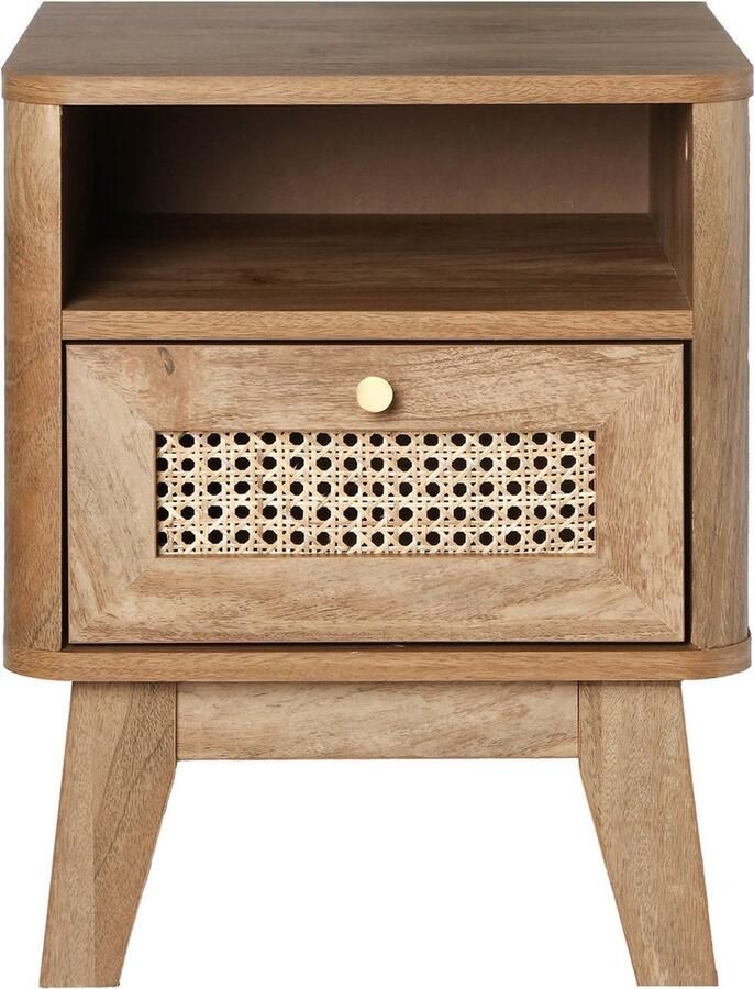 CaliCosy Nachtkastje 1 Lade met Rotan Front en 1 Open Vak L39 cm PALMO