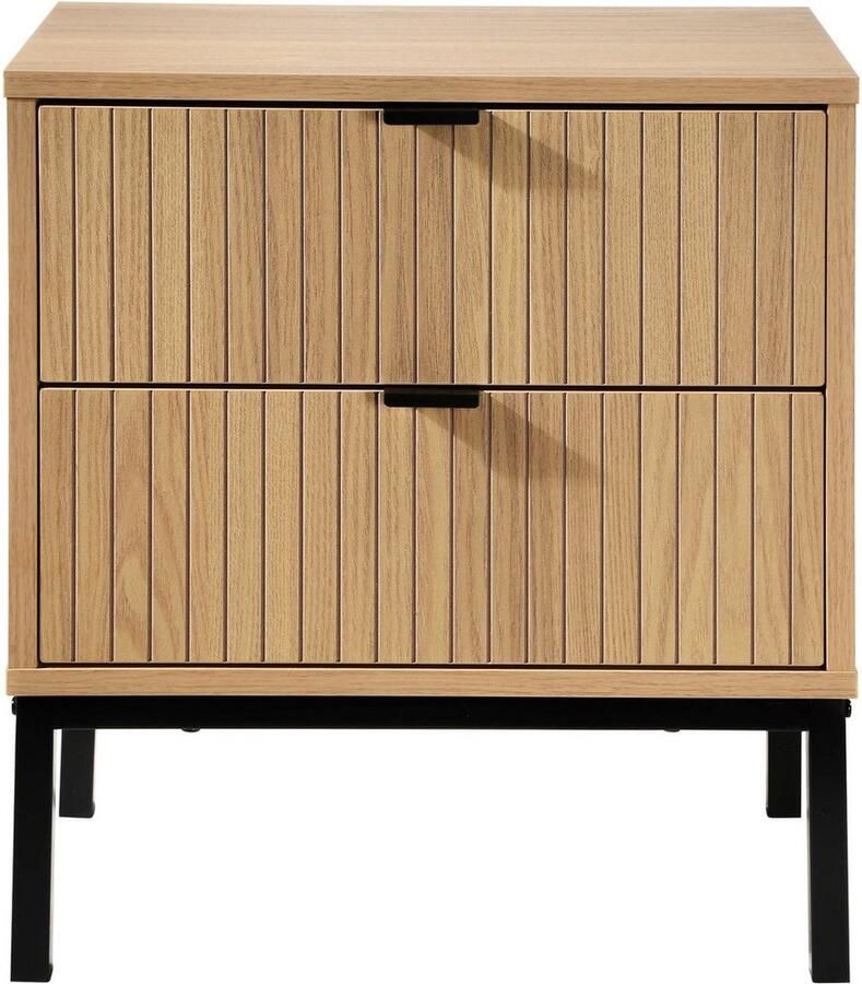 CaliCosy Nachtkastje 2 Laden Geribbeld Houten Effect B45 x H51 cm
