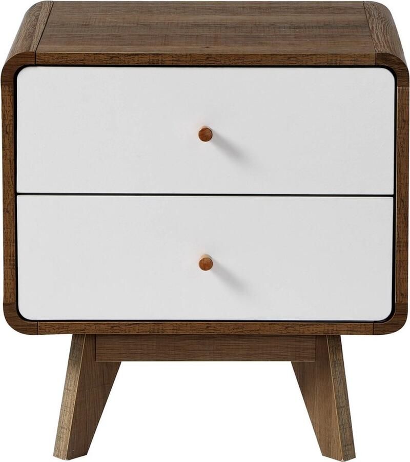 CaliCosy Nachtkastje 2 Laden Houtdecor en Wit ALBURA