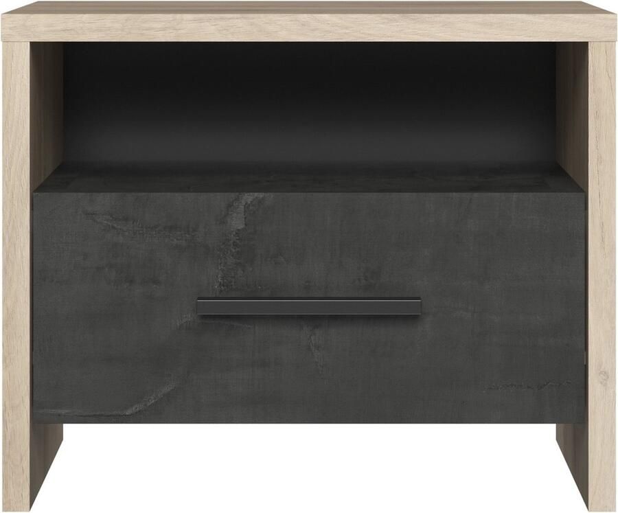 CaliCosy Nachtkastje 1 Lade en 1 Nis Eiken en Zwart Decor L49 6 x H40 cm Colorado