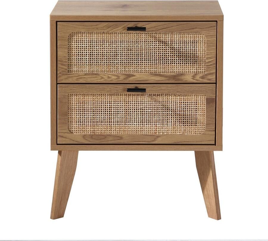 CaliCosy Nachtkastje met 2 lades rotan fronten en decoratieve houten poten L45 cm ALIA
