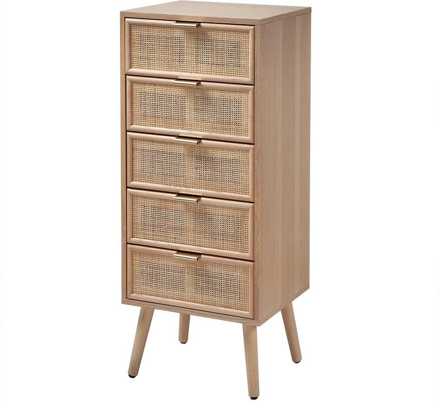 Casame CALICOSY Ladekast met 5 lades en natuurlijke rotan voorkant L36 5 x H100 5 cm