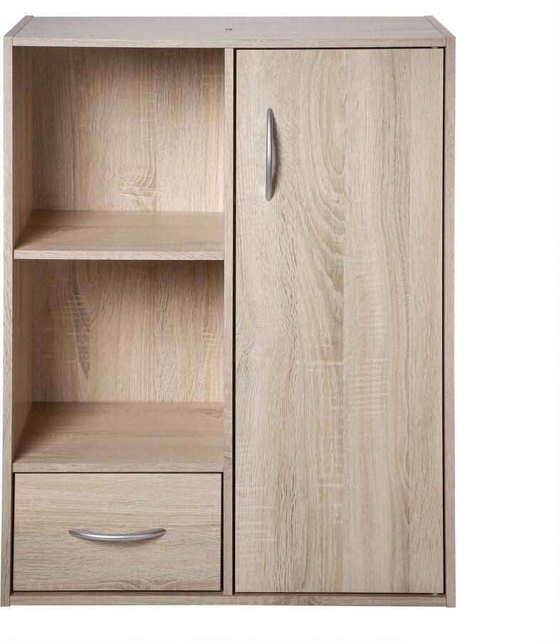 CaliCosy Etagère de rangement 2 casiers avec 1 tiroir et 1 placard L61 5 cm