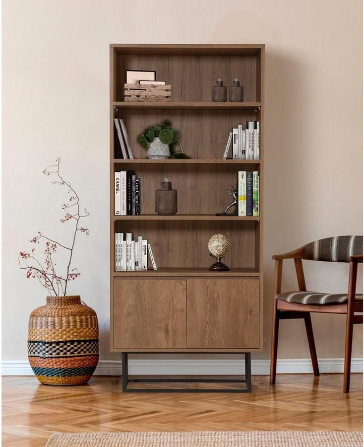 Kalune Design Giga Meubel Boekenkast Walnoot|Zwart Hout 80x36x182cm Rea - Foto 2