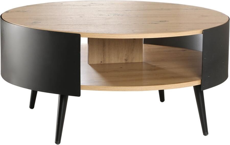 CaliCosy Ronde salontafel 2 niveaus bestaande uit zwart metalen zijwand 80x80x39cm