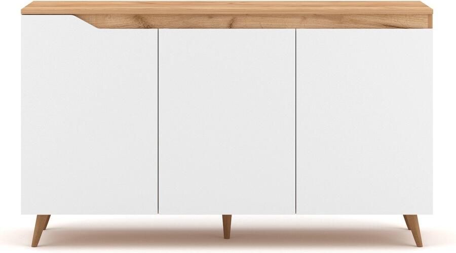 CaliCosy Scandinavisch dressoir bestaande uit 3 deuren in hout en wit 140x42x82cm