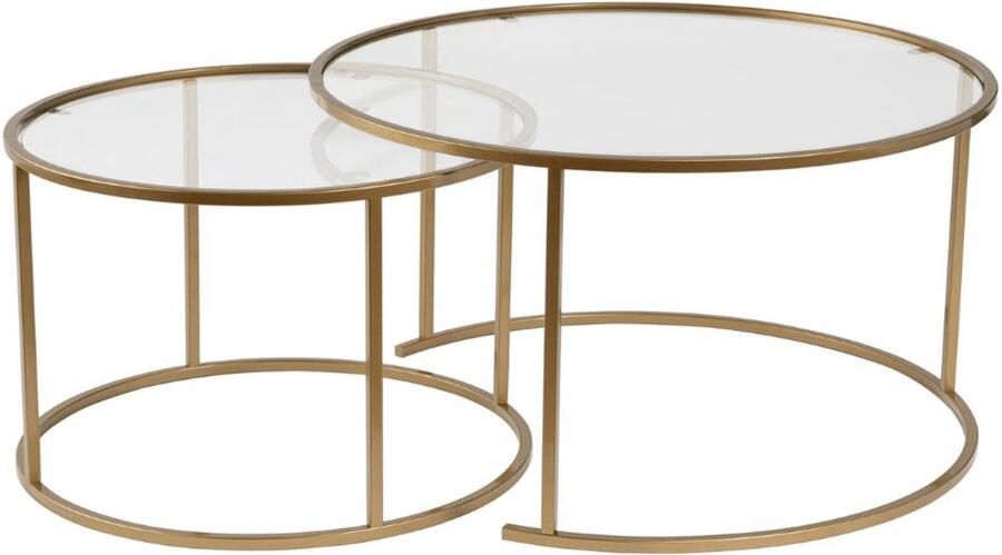 CaliCosy Set van 2 ronde inschuifbare salontafels met glazen blad D80 cm – AURUM