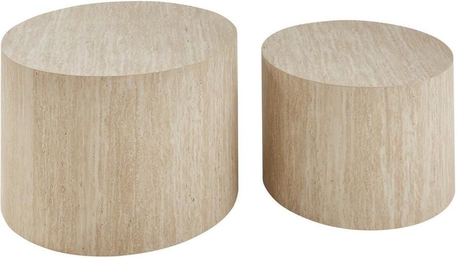 CaliCosy Set van 2 ronde salontafels in travertijnlook MAIA