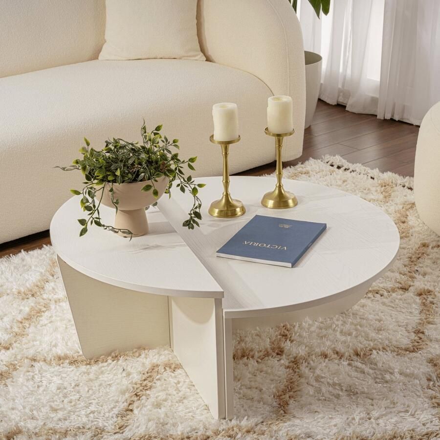 CALICOSY Set van 2 salontafels B90 cm ORION Wit Houtlook - Foto 3