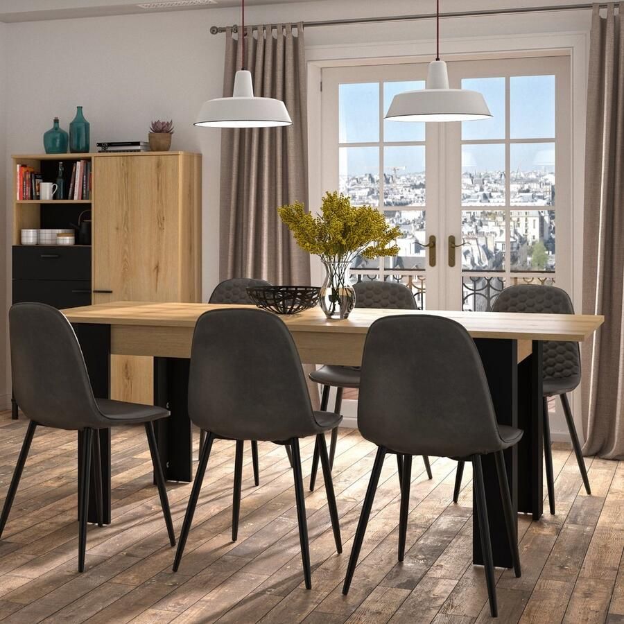 CaliCosy Table rectangulaire 4 pieds 1 allonge L200 cm TRUST