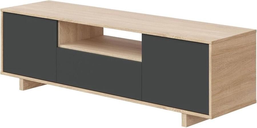 Merkloos ZAIRA TV-meubel Antraciet en eiken melamine 3 Deurs L150 x D41 x H46 cm - Foto 2