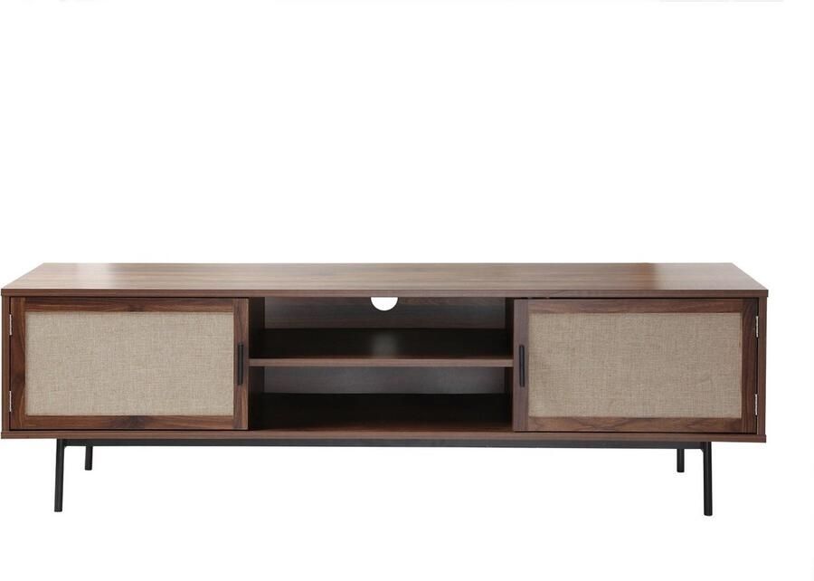 CaliCosy TV-meubel in walnootdecor met fronten van echt stof L140 cm JETSON - Foto 2